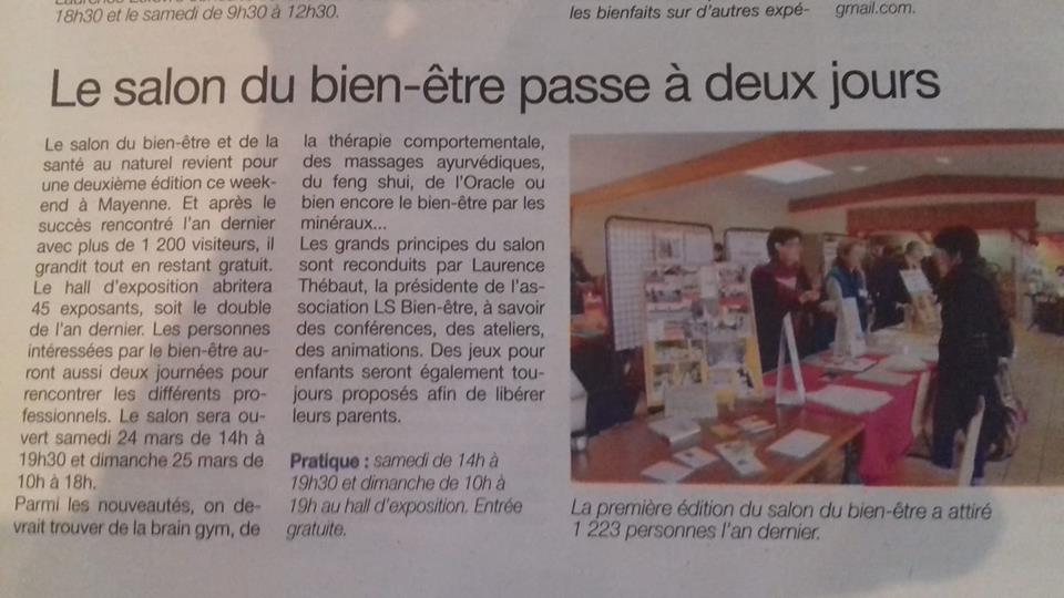 Article 2ème Edition Salon du Bien-être Mayenne